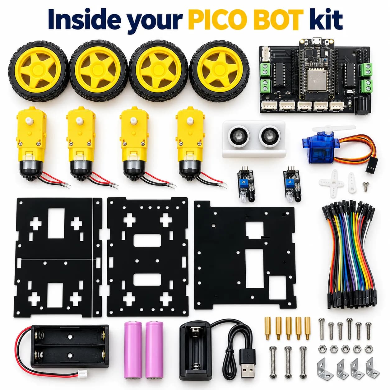 Everything inside the PICO BOT kit